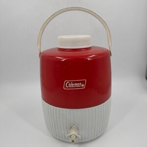 Coleman Water Jug Cooler Vintage 1 Gallon Red White Retro Spout USA Made 1977